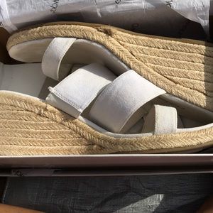 White canvas wedge sandals
